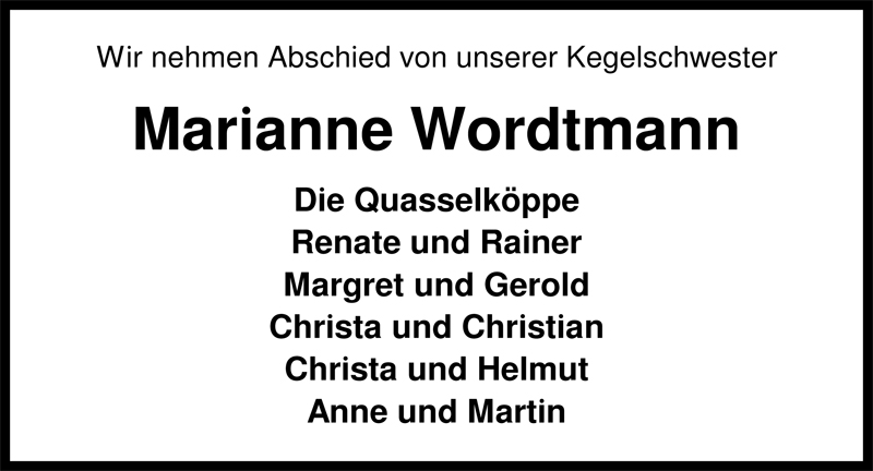  Traueranzeige für Marianne Wordtmann vom 17.08.2009 aus Nordwest-Zeitung