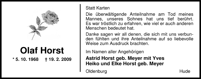  Traueranzeige für Olaf Horst vom 14.03.2009 aus Nordwest-Zeitung