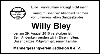 Traueranzeige von Willy Bley von Nordwest-Zeitung