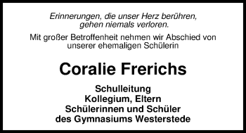 Traueranzeige von Coralie Frerichs von Nordwest-Zeitung