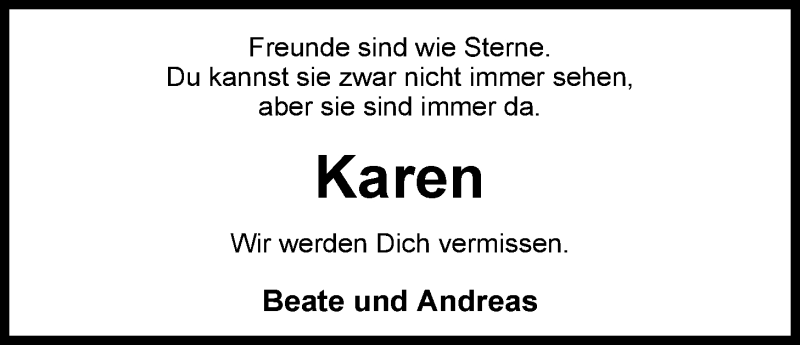  Traueranzeige für Karen Dußler-Steinforth vom 29.12.2014 aus Nordwest-Zeitung