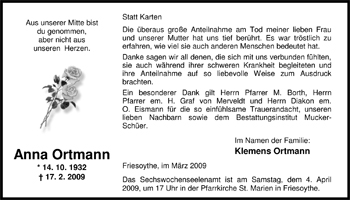 Traueranzeige von Anna Ortmann von Nordwest-Zeitung