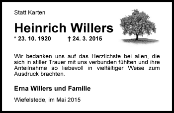 Traueranzeige von Heinrich Willers von Nordwest-Zeitung