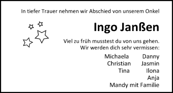 Traueranzeige von Ingo Janßen von Nordwest-Zeitung