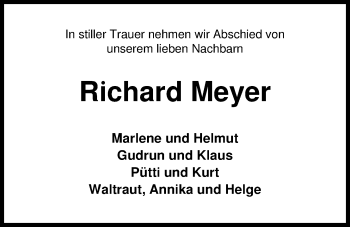 Traueranzeige von Richard Meyer von Nordwest-Zeitung