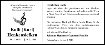 Traueranzeige von Karl Henkensiefken von Nordwest-Zeitung