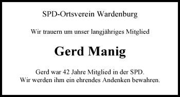 Traueranzeige von Gerd Manig von Nordwest-Zeitung