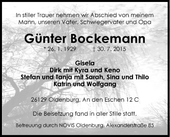 Traueranzeige von Günter Bockemann von Nordwest-Zeitung