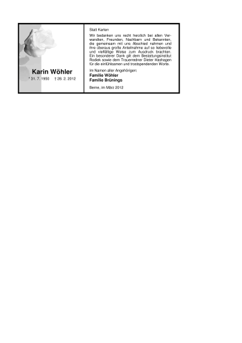 Traueranzeige von Karin Wöhler von Nordwest Zeitung