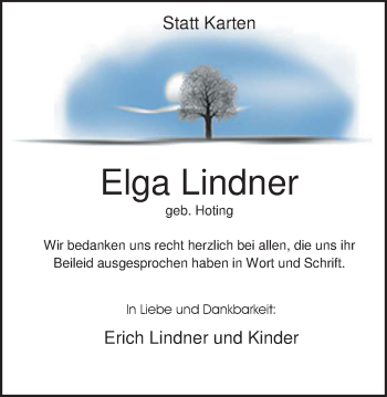 Traueranzeige von Elga Lindner von Nordwest-Zeitung
