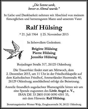 Traueranzeige von Ralf Hülsing von Nordwest-Zeitung