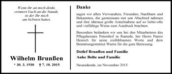 Traueranzeige von Wilhelm Brunßen von Nordwest-Zeitung
