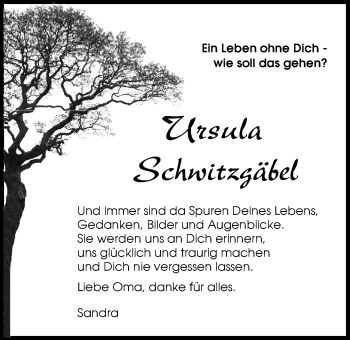 Traueranzeige von Ursula Schwitzgäbel von Nordwest-Zeitung