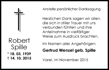 Traueranzeige von Robert Spille von Nordwest-Zeitung