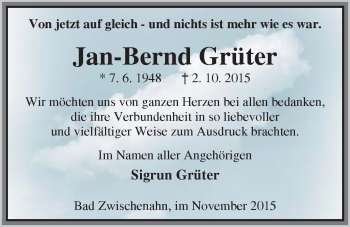 Traueranzeige von Jan-Bernd Grüter von Nordwest-Zeitung