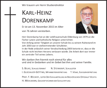 Traueranzeige von Karl-Heinz Dorenkamp von Nordwest-Zeitung