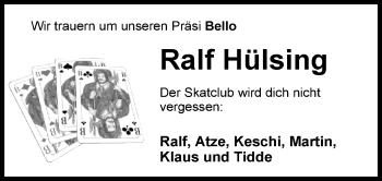 Traueranzeige von Ralf Hülsing von Nordwest-Zeitung