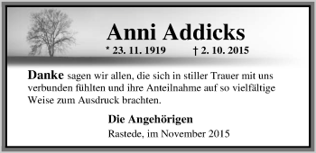 Traueranzeige von Anni Addicks von Nordwest-Zeitung