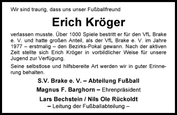 Traueranzeige von Erich Kröger von Nordwest-Zeitung