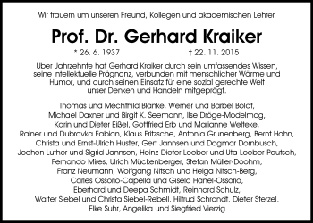 Traueranzeige von Gerhard Kraiker von Nordwest-Zeitung