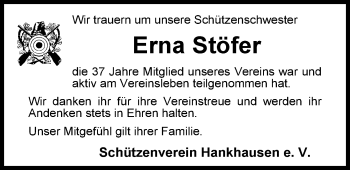 Traueranzeige von Erna Stöfer von Nordwest-Zeitung