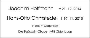 Traueranzeige von Hans-Otto Ohmstede von Nordwest-Zeitung