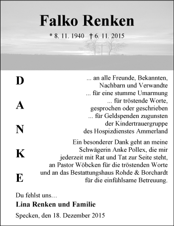 Traueranzeige von Falko Renken von Nordwest-Zeitung