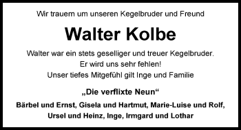Traueranzeige von Walter Kolbe von Nordwest-Zeitung