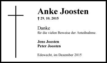 Traueranzeige von Anke Joosten von Nordwest-Zeitung