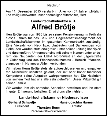 Traueranzeige von Alfred Brötje von Nordwest-Zeitung