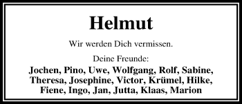 Traueranzeige von Helmut Welp von Nordwest-Zeitung