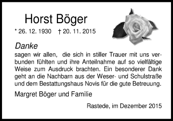 Traueranzeige von Horst Böger von Nordwest-Zeitung