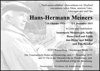 Traueranzeige von Hans-Hermann Meiners von Nordwest-Zeitung