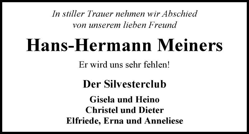  Traueranzeige für Hans-Hermann Meiners vom 12.12.2015 aus Nordwest-Zeitung