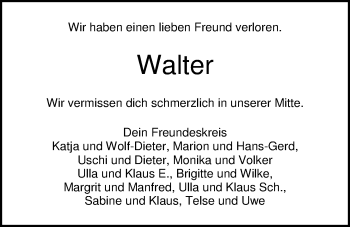 Traueranzeige von Walter Kolbe von Nordwest-Zeitung