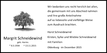 Traueranzeige von Margrit Schneidewind von Nordwest-Zeitung