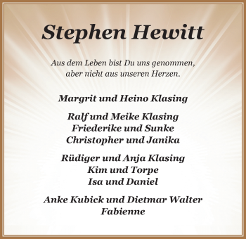 Traueranzeige von Stephen Hewitt von Nordwest-Zeitung