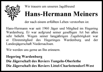 Traueranzeige von Hans-Hermann Meiners von Nordwest-Zeitung