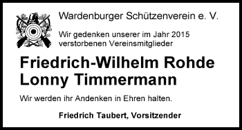 Traueranzeige von Friedrich-Wilhelm Rohde von Nordwest-Zeitung