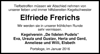 Traueranzeige von Elfriede Frerichs von Nordwest-Zeitung