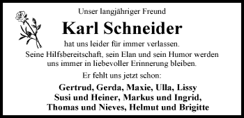 Traueranzeige von Karl Schneider von Nordwest-Zeitung