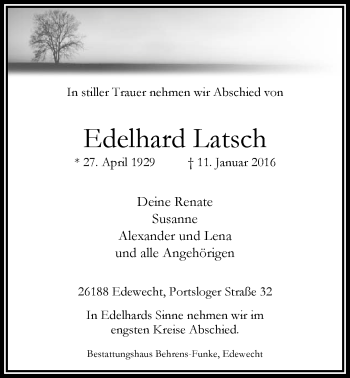 Traueranzeige von Edelhard Latsch von Nordwest-Zeitung