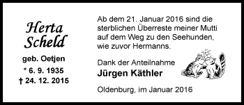 Traueranzeige von Herta Scheld von Nordwest-Zeitung