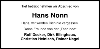 Traueranzeige von Hans Nonn von Nordwest-Zeitung