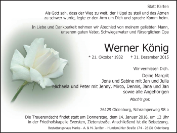 Traueranzeige von Werner König von Nordwest-Zeitung