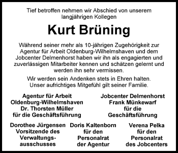 Traueranzeige von Kurt Brüning von Nordwest-Zeitung