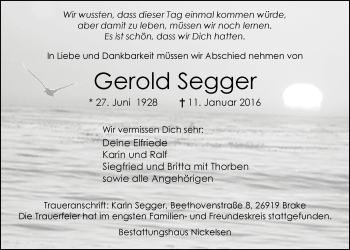 Traueranzeige von Gerold Segger von Nordwest-Zeitung