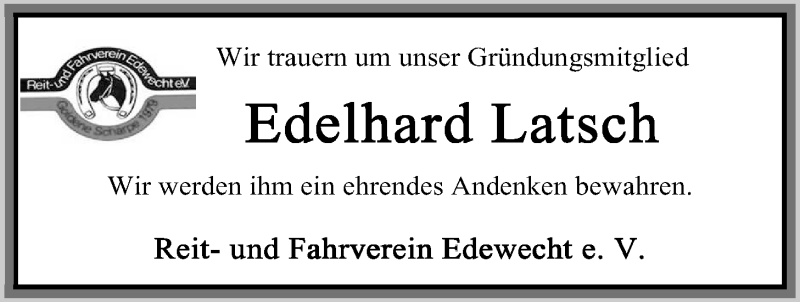  Traueranzeige für Edelhard Latsch vom 26.01.2016 aus Nordwest-Zeitung