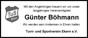 Traueranzeige von Günter Böhmann von Nordwest-Zeitung