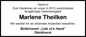 Traueranzeige von Marlene Theilken von Nordwest-Zeitung
